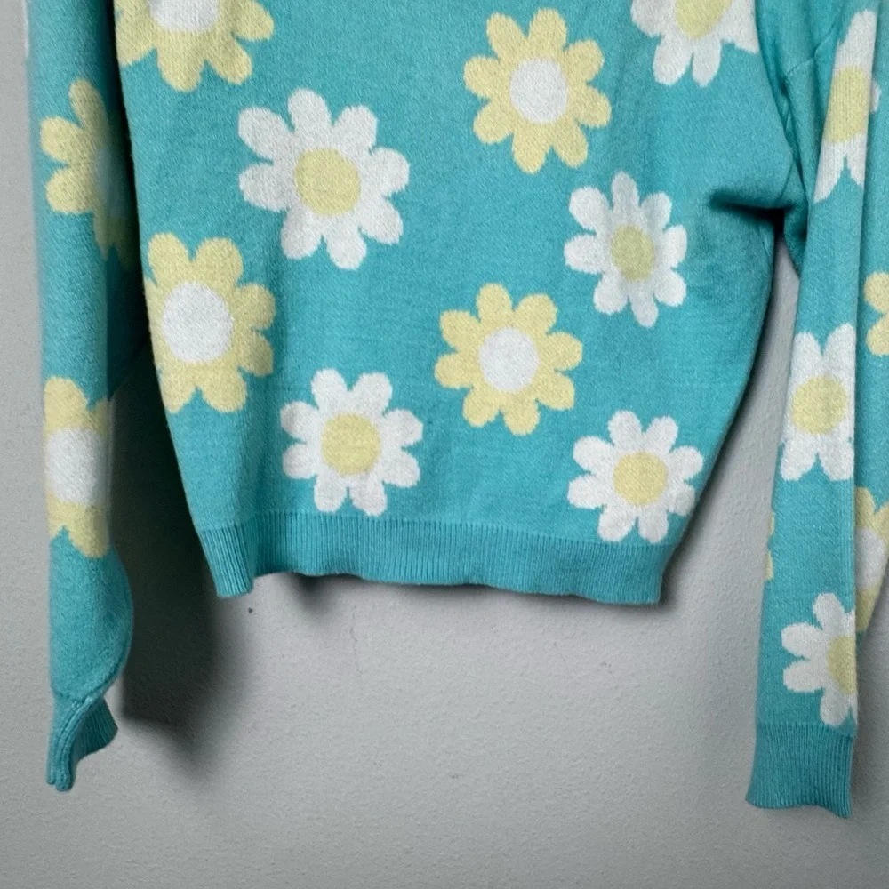NWT Art Class Daisy Floral Print Blue Cardigan Sweater‎ Button Down XXL 18 Girls